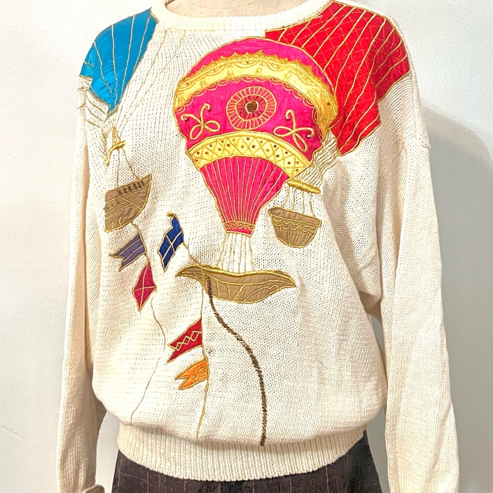 VTG Bonnie Boerer & Co.,Ramie & Soft Cotton Blend,Hot Air Balloon Sweater,Size S - Picture 7 of 12